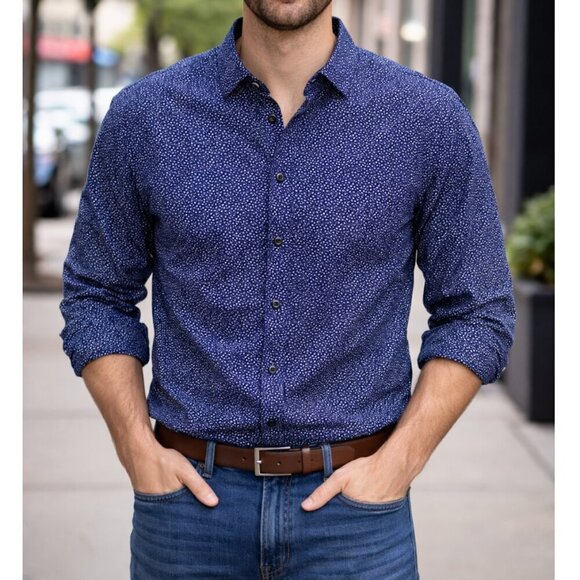 Express Other - Express Men’s XL Extra Slim Long Sleeve Button Up Shirt Blue Print